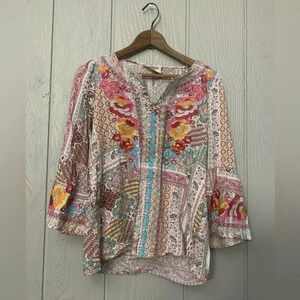 Savanna Jane embroidered colorful boho embroidered beautiful blouse 70s | size S